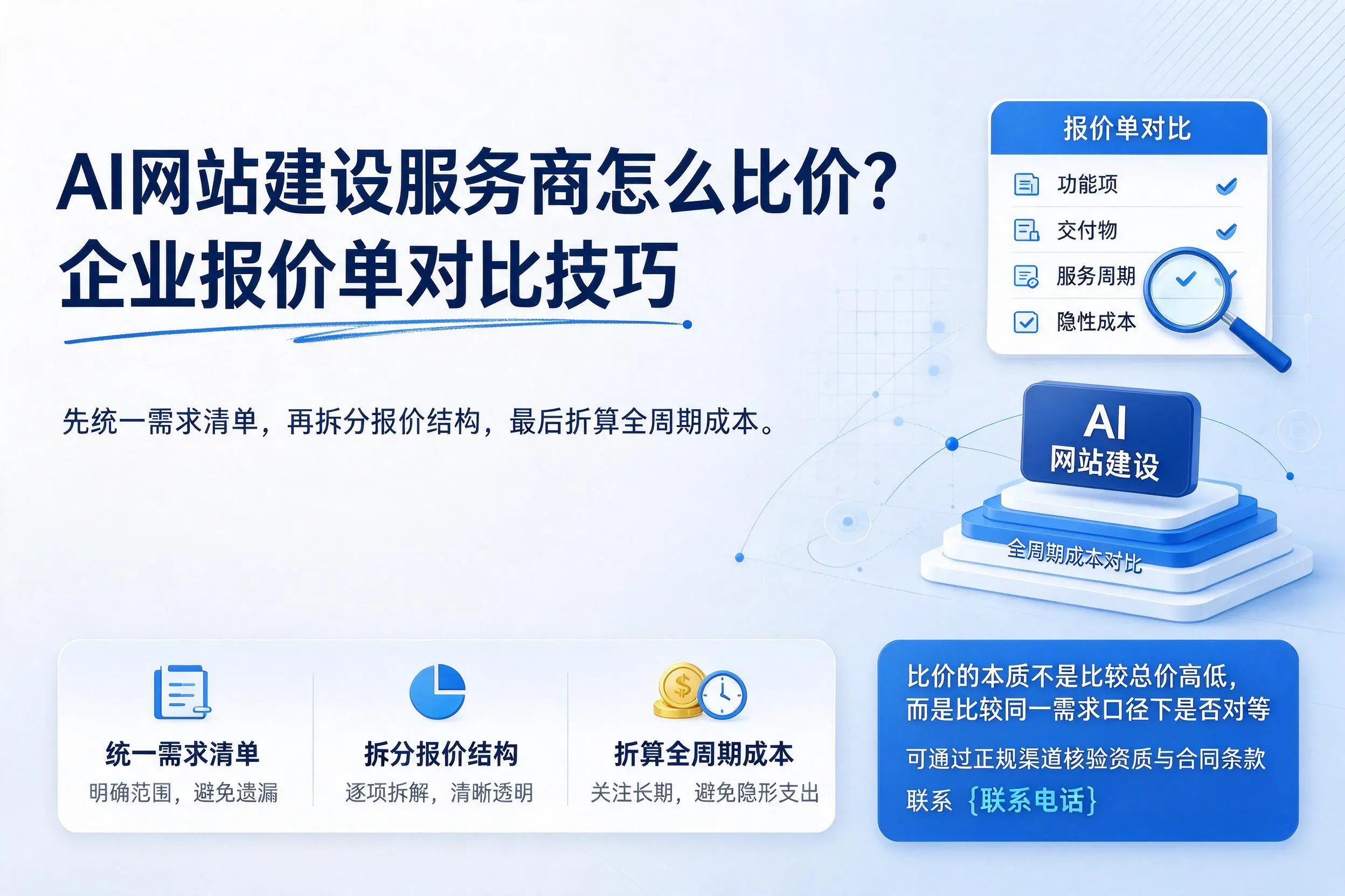 AI网站建设服务商怎么比价？绥化企业报价单对比技巧