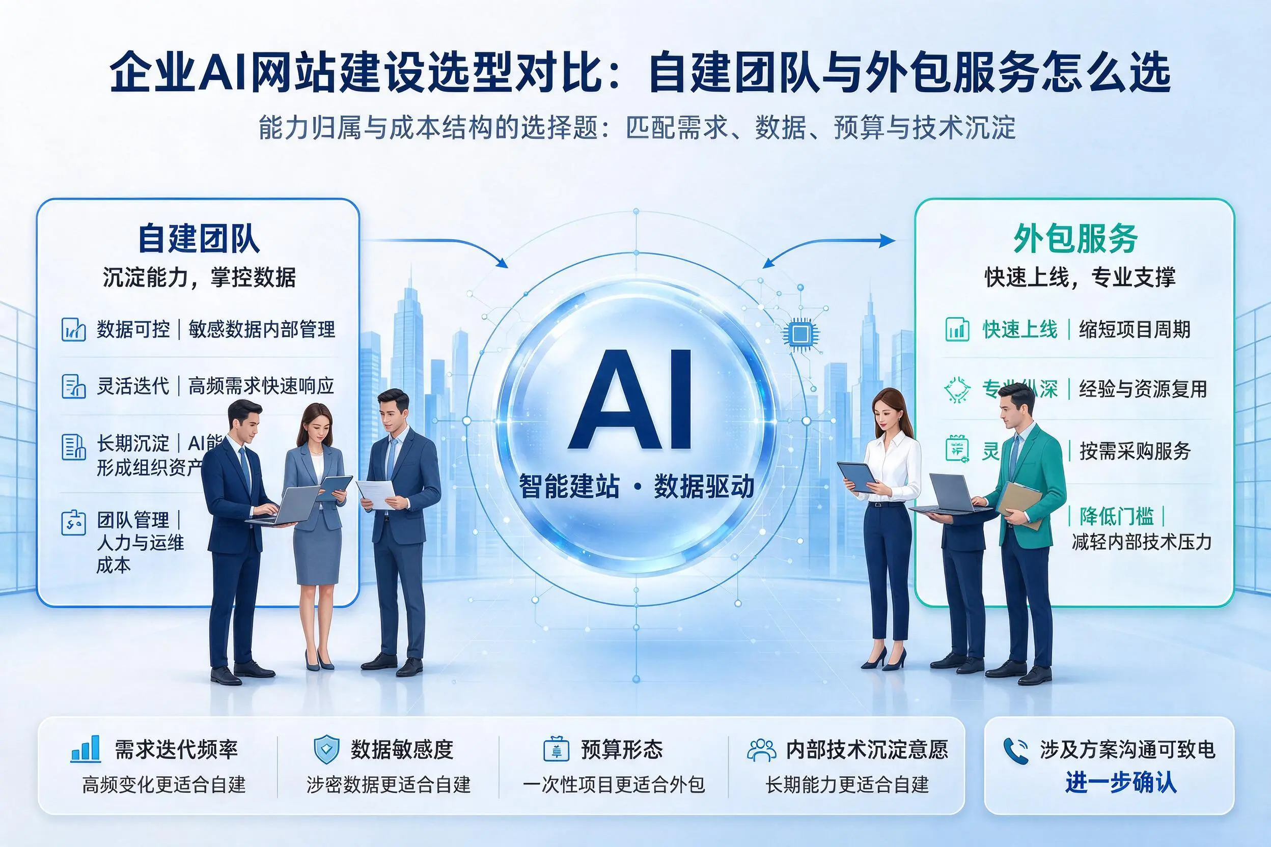绥化企业AI网站建设选型对比:自建团队与外包服务怎么选